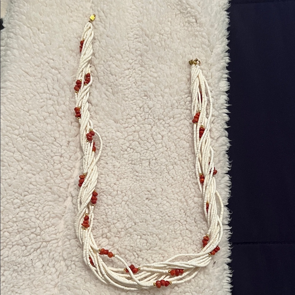 Elegant White and Brownish Red Beaded Rope Styled Necklace